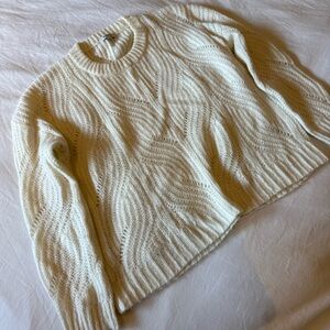 Madewell Ivory Wave Knit Crew Neck Sweater
